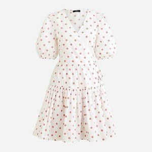 Puff-sleeve cotton  wrap dress in white & rose